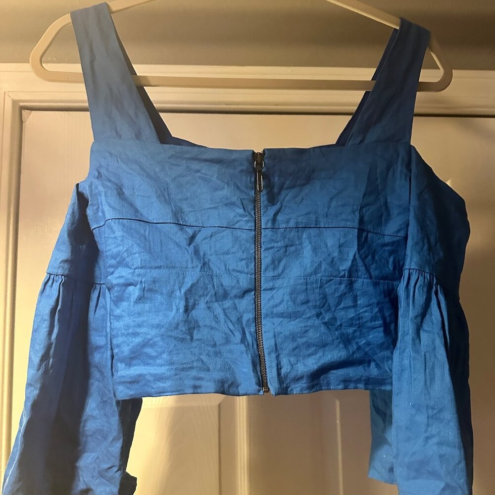 A.L.C. Blue Structured Crop Top Bell Sleeve NWT Size Petite - Picture 3 of 7